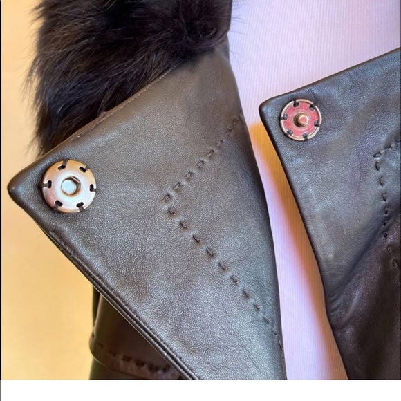 BCBG Genuinene Leather Jacket w/ Fur collar - Picture 7 of 11